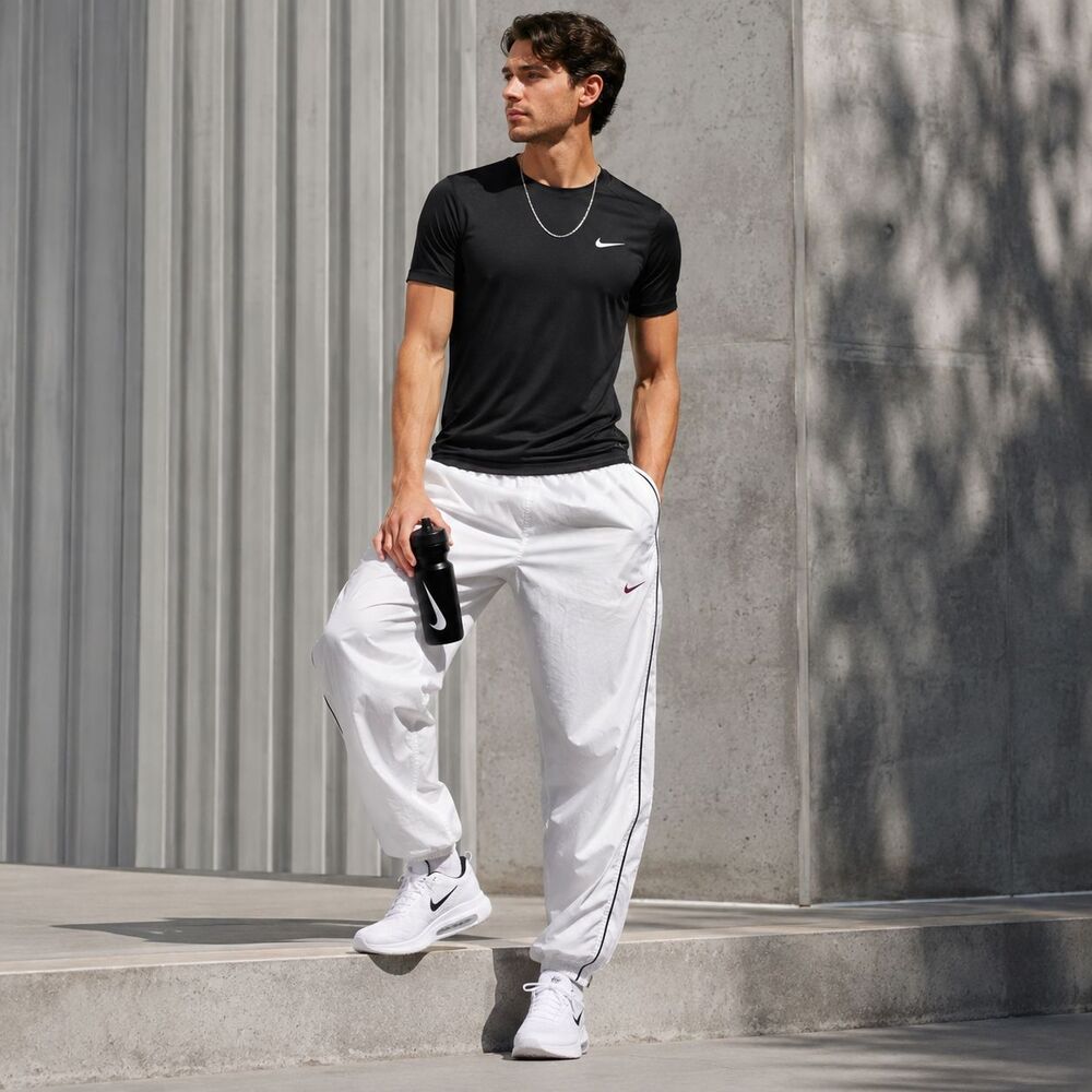 NIKE Men’s MEDIUM Track Pants VINTAGE 90s White Spellout Swoosh Zip Ankle
